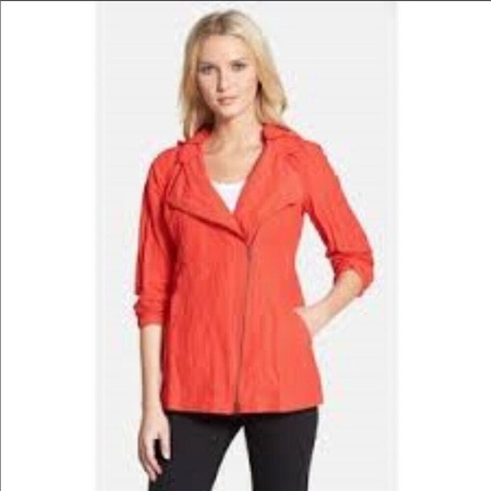 EILEEN FISHER POPPY Rumpled Cotton Steel Full Zip Hooded Jacket SZ XL